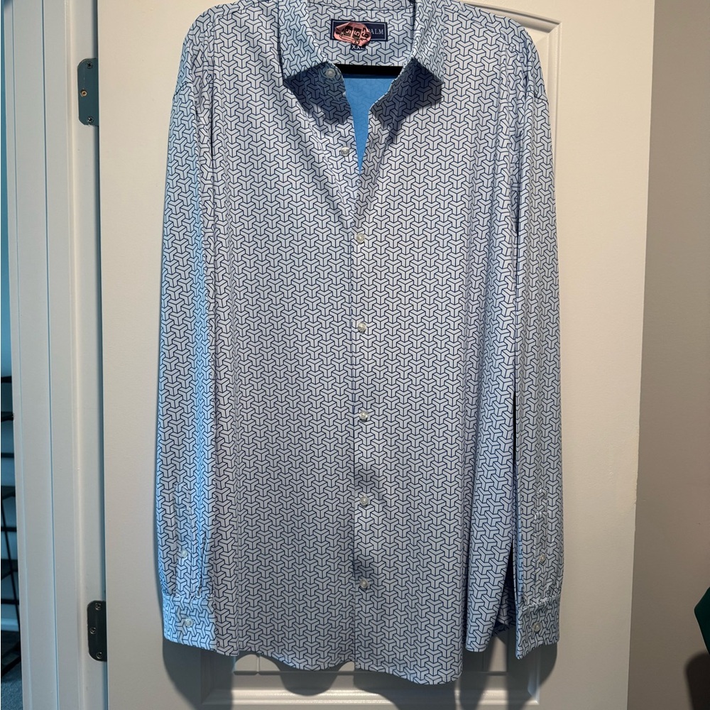 Men's Light Blue Geo-Print Casual Button-Down Shirt - USA Palm